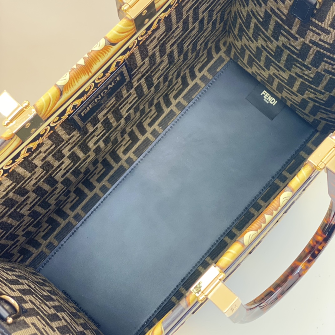 [TOP] FENDI Versace And Fendi Co Branded Medium Sunshine Leather Handbag 35x31x17cm - Golden