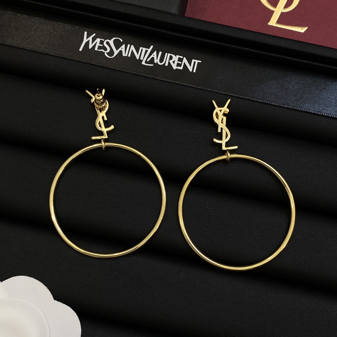 [TOP] Yves Saint Laurent YSL Earrings with Circle - Gold