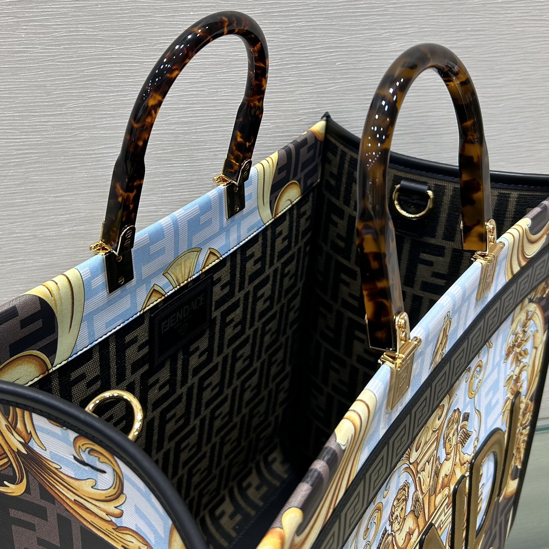 [TOP] FENDI Versace And Fendi Co Branded Large Sunshine Leather Handbag 40.5*35*21.5cm - Golden