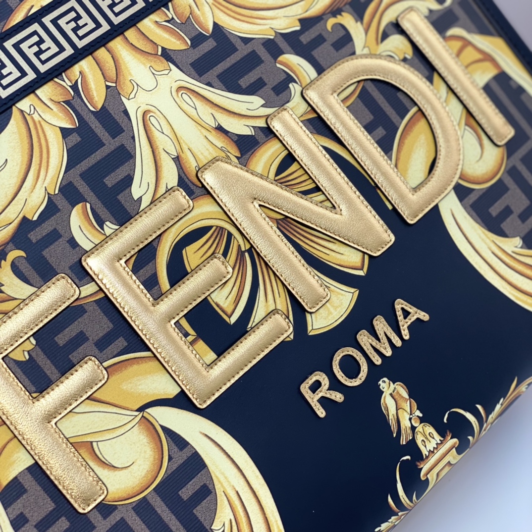 [TOP] FENDI Versace And Fendi Co Branded Medium Sunshine Leather Handbag 35x31x17cm - Golden