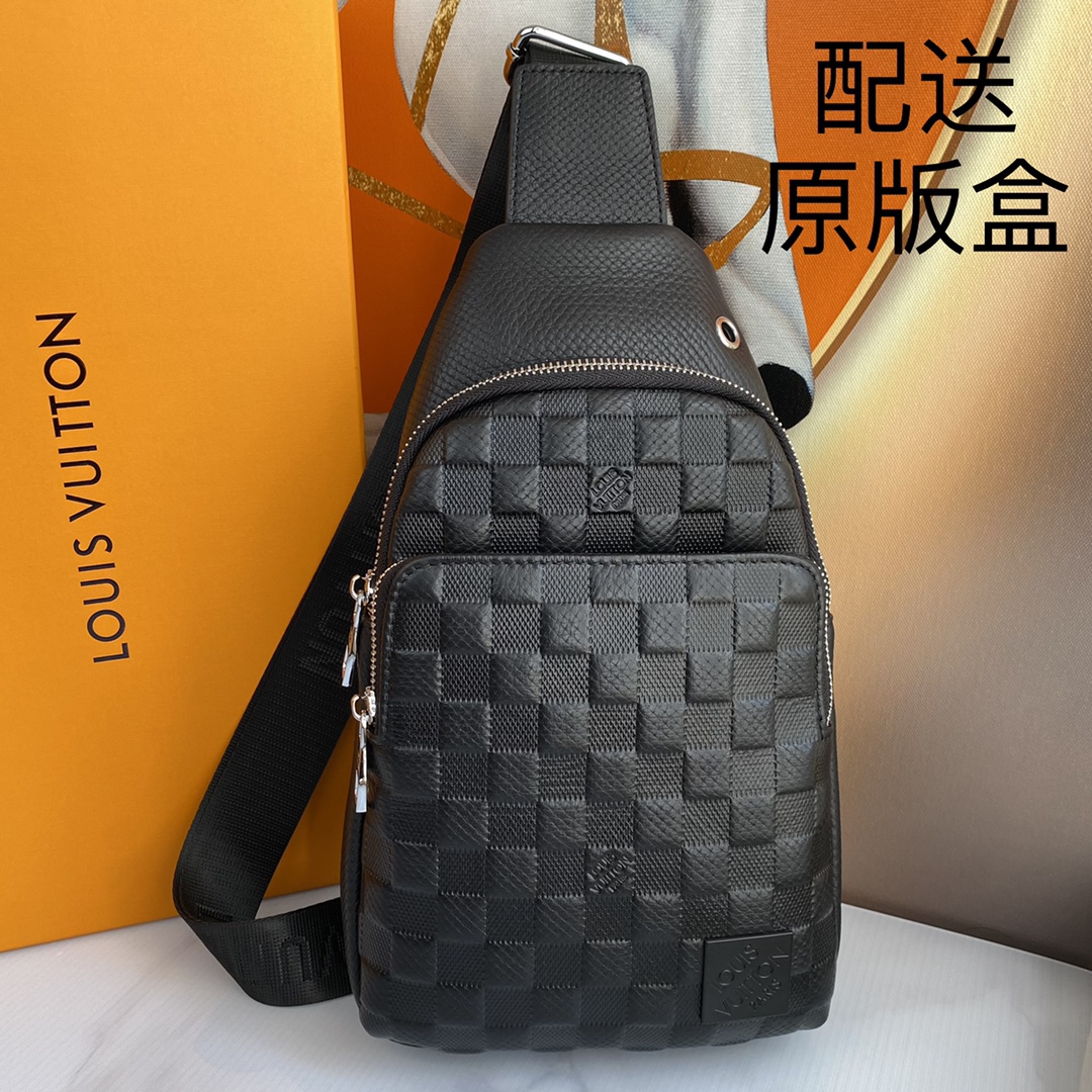 [TOP] Louis Vuitton LV Men's Calfskin Chest Bag 30×17×5cm - Black