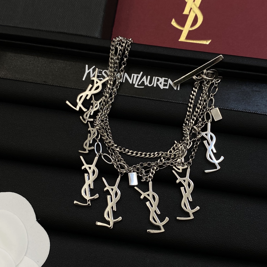 [TOP] Yves Saint Laurent YSL Bracelet with Logos - Silver