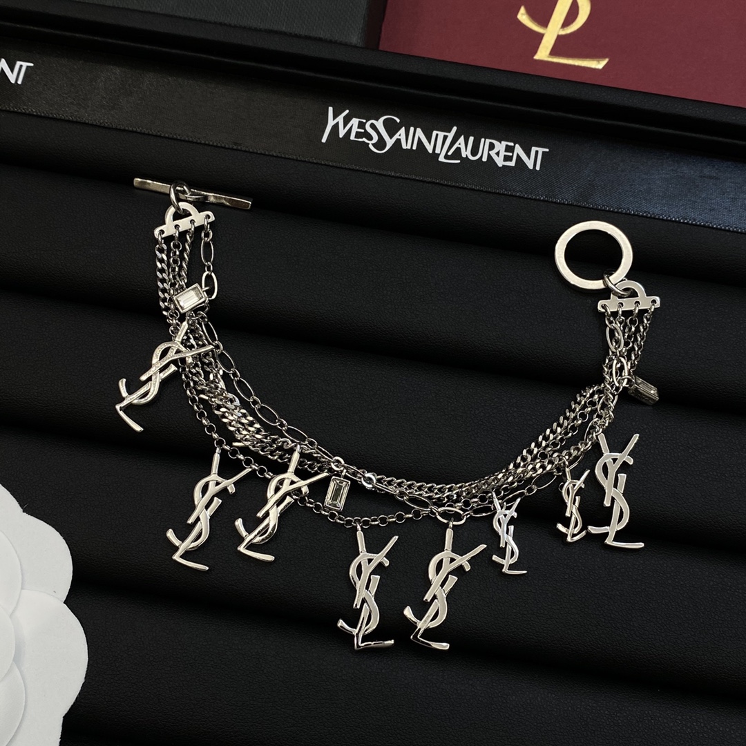 [TOP] Yves Saint Laurent YSL Bracelet with Logos - Silver