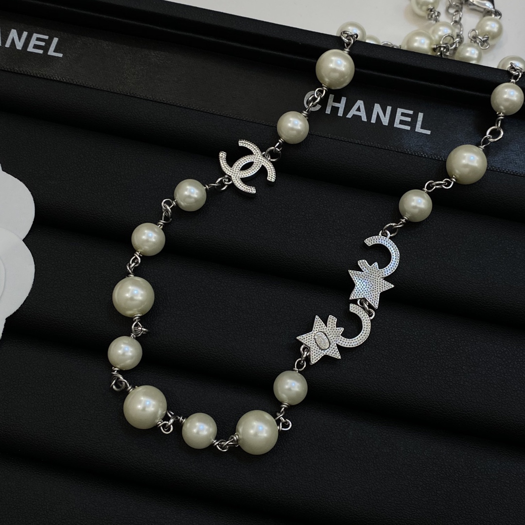 [TOP] CHANEL Necklace with Pearl and Stars&Moon - Silver