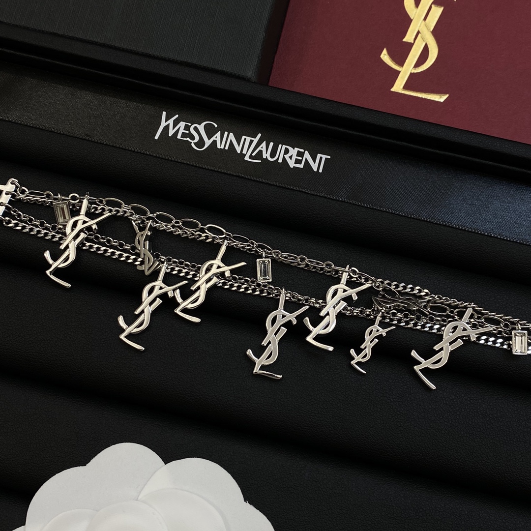 [TOP] Yves Saint Laurent YSL Bracelet with Logos - Silver
