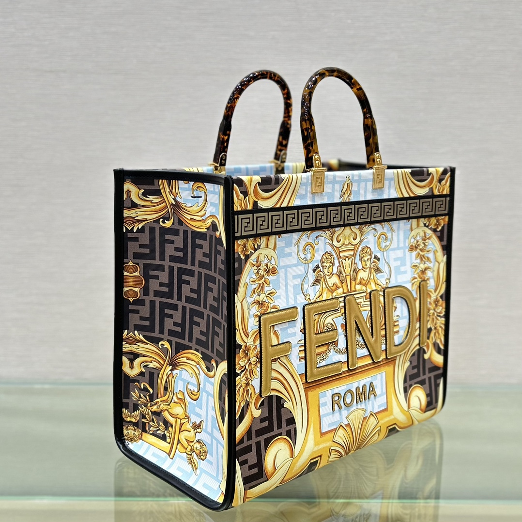 [TOP] FENDI Versace And Fendi Co Branded Large Sunshine Leather Handbag 40.5*35*21.5cm - Golden