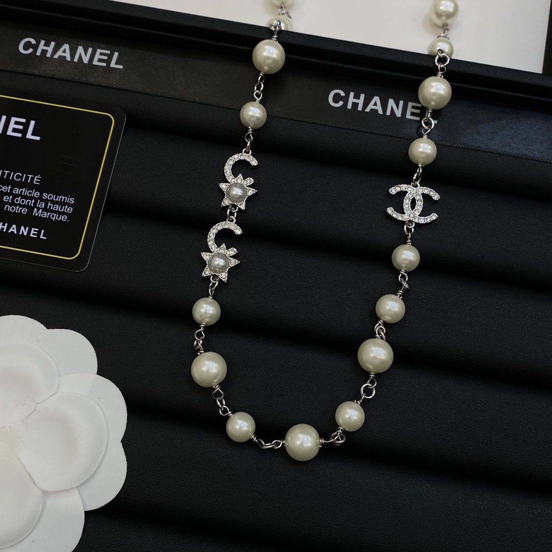[TOP] CHANEL Necklace with Pearl and Stars&Moon - Silver