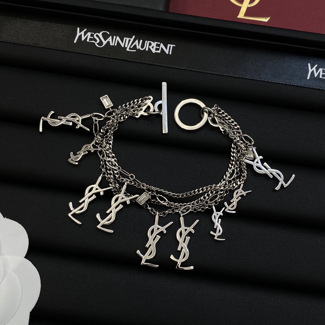 [TOP] Yves Saint Laurent YSL Bracelet with Logos - Silver