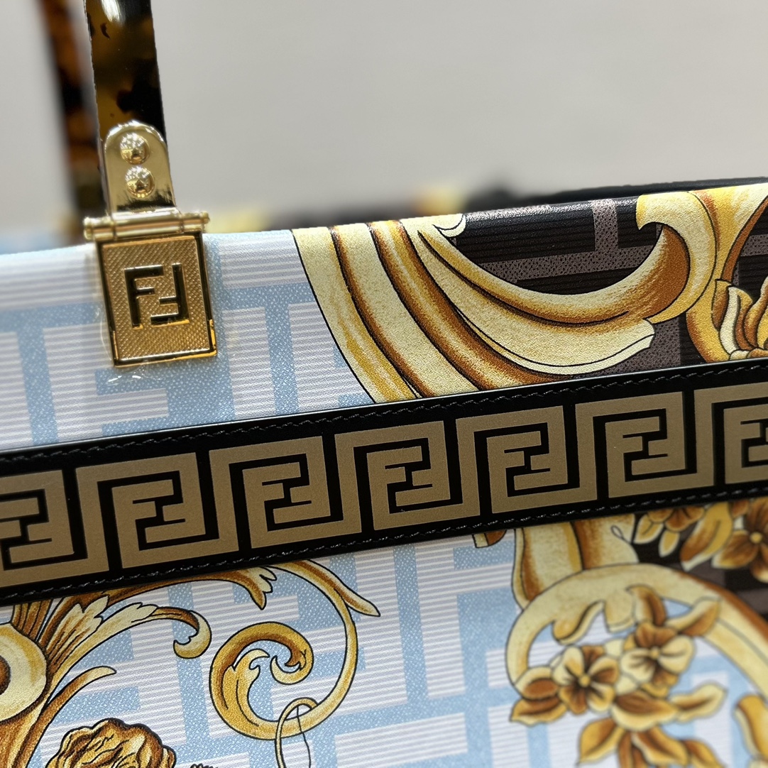 [TOP] FENDI Versace And Fendi Co Branded Large Sunshine Leather Handbag 40.5*35*21.5cm - Golden