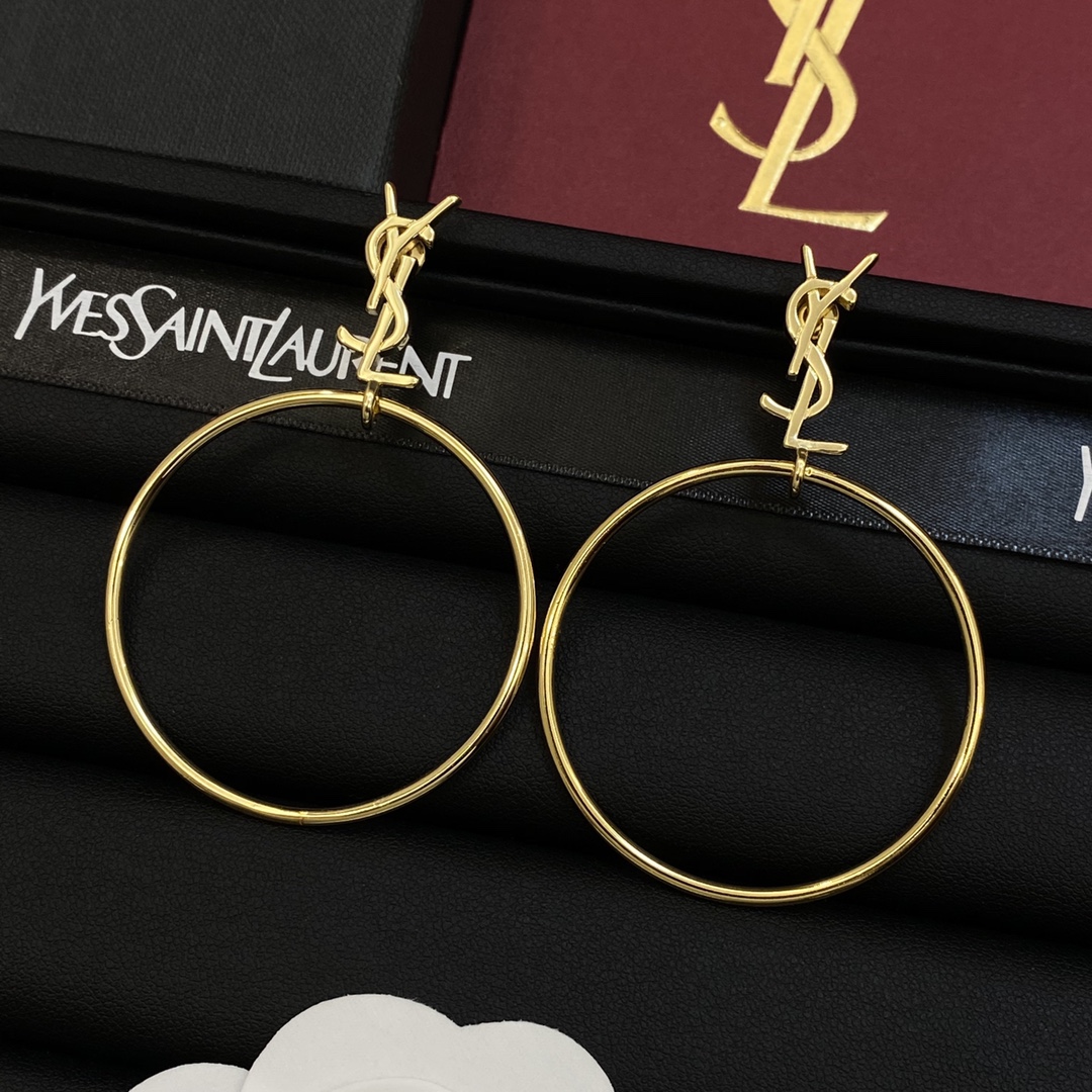 [TOP] Yves Saint Laurent YSL Earrings with Circle - Gold