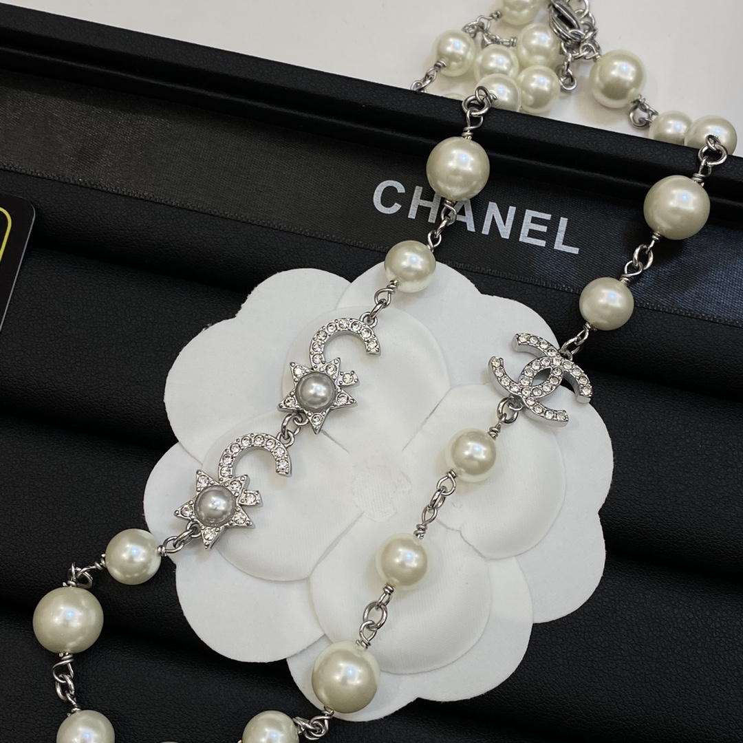 [TOP] CHANEL Necklace with Pearl and Stars&Moon - Silver