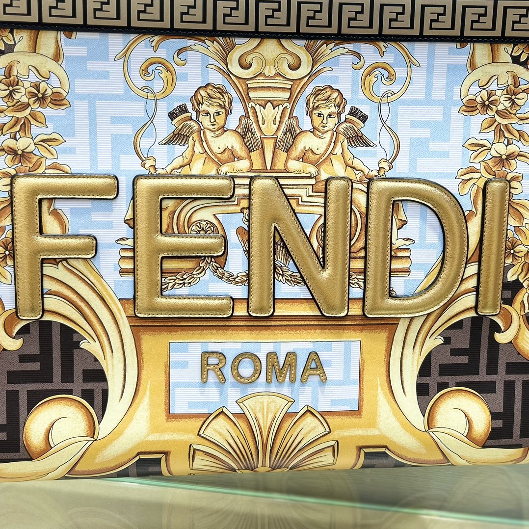 [TOP] FENDI Versace And Fendi Co Branded Large Sunshine Leather Handbag 40.5*35*21.5cm - Golden