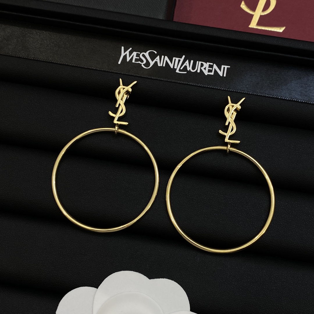 [TOP] Yves Saint Laurent YSL Earrings with Circle - Gold