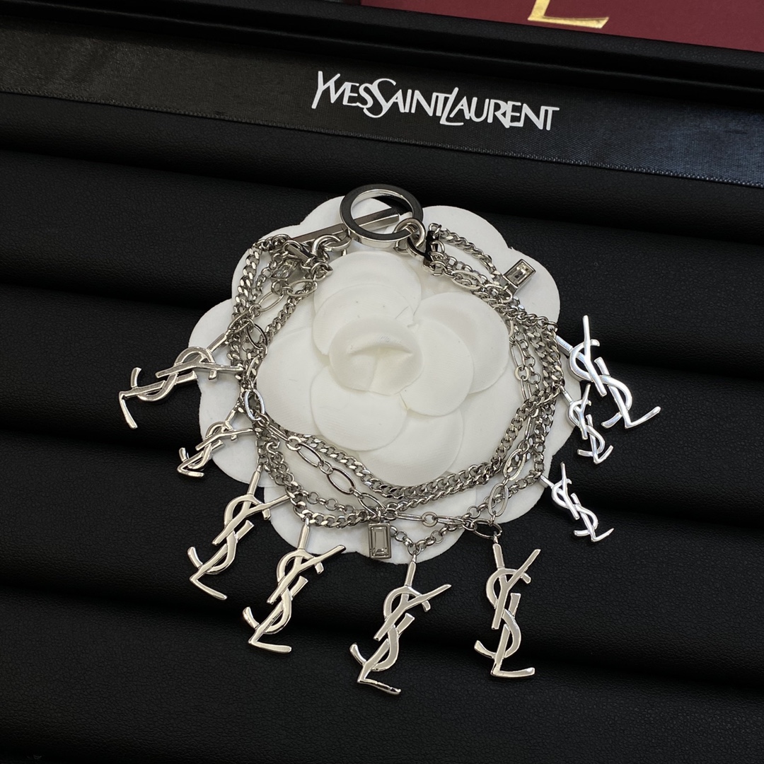 [TOP] Yves Saint Laurent YSL Bracelet with Logos - Silver
