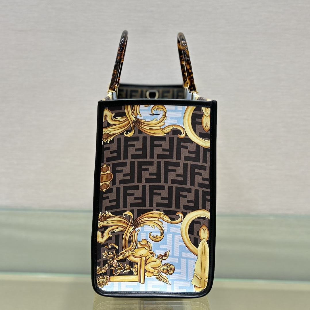 [TOP] FENDI Versace And Fendi Co Branded Large Sunshine Leather Handbag 40.5*35*21.5cm - Golden