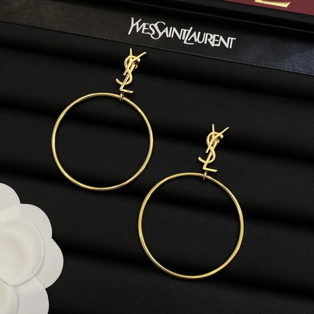[TOP] Yves Saint Laurent YSL Earrings with Circle - Gold