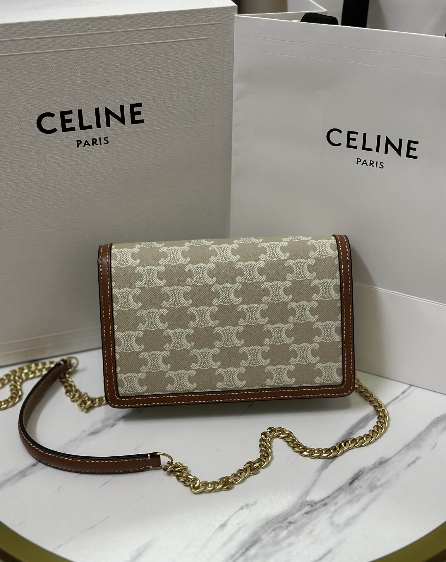[TOP] CELINE Mini Woc  Bag 19.5X4.5X12cm - Beige Brown&GHW