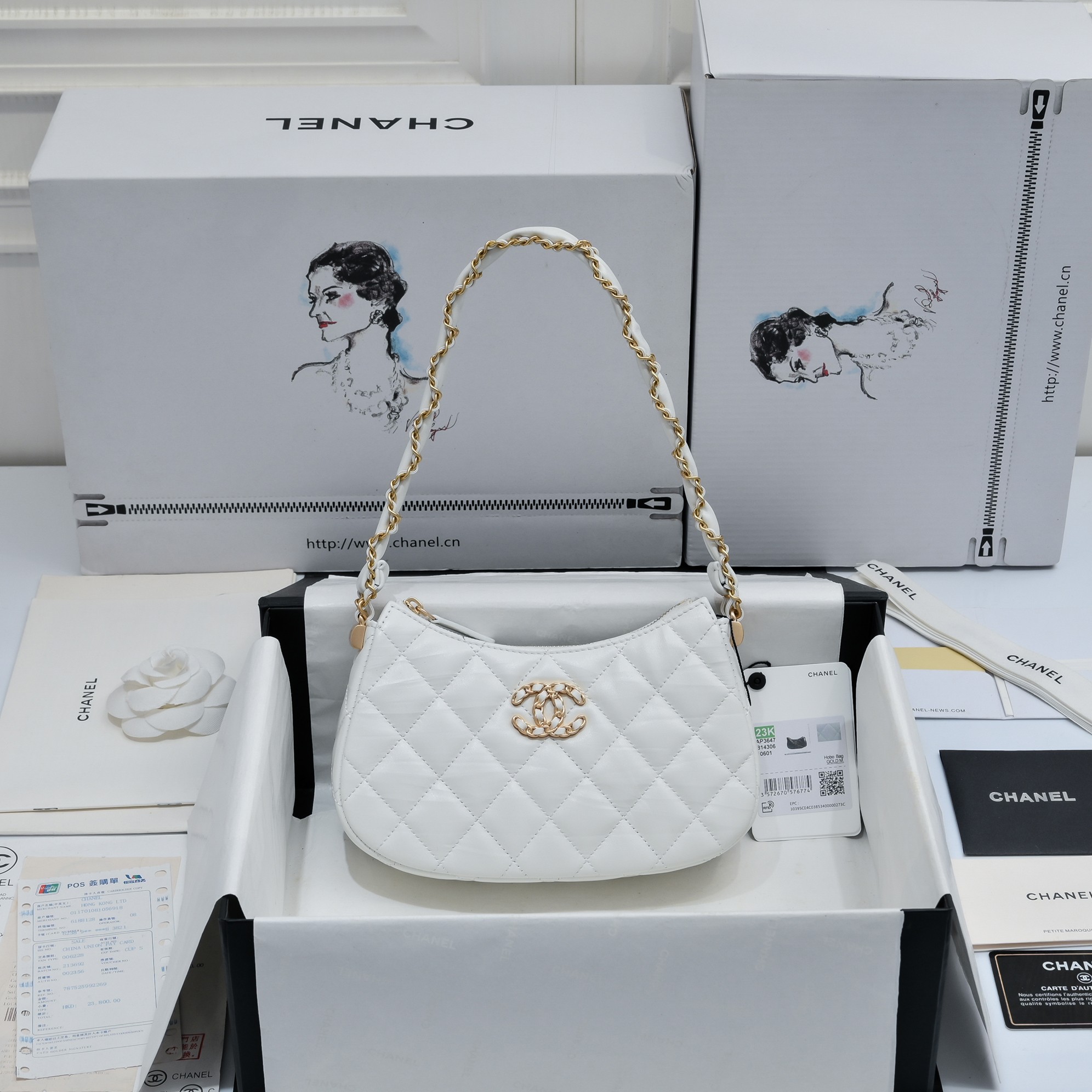 [TOP] CHANEL Calfskin 23khobo Armpit Bag 13.5×23.5×5.3cm - 5 Colors - GHW