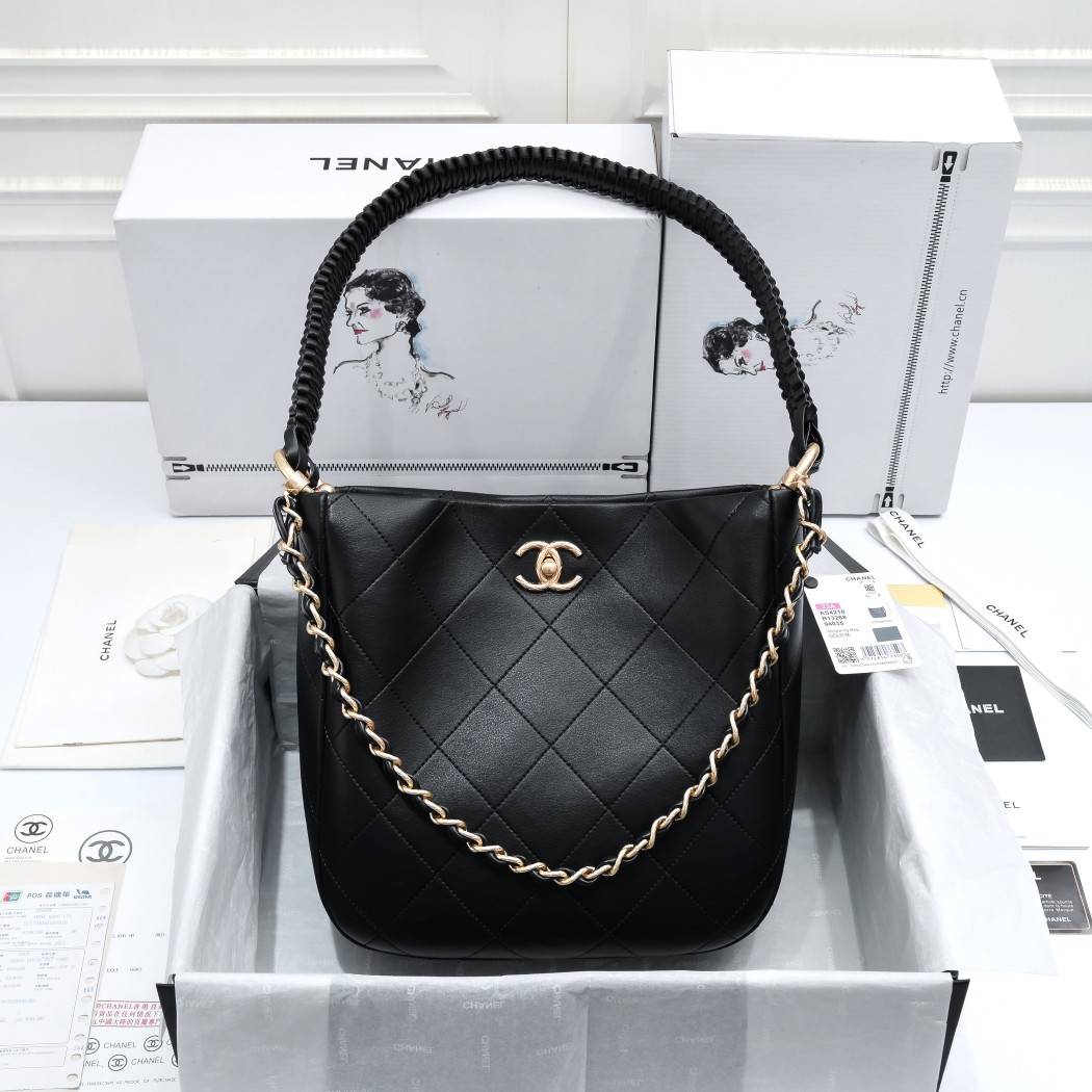 [TOP] CHANEL 23A Hobo Handbag Hippie Bag 26*25*7.5CM - Black&GHW