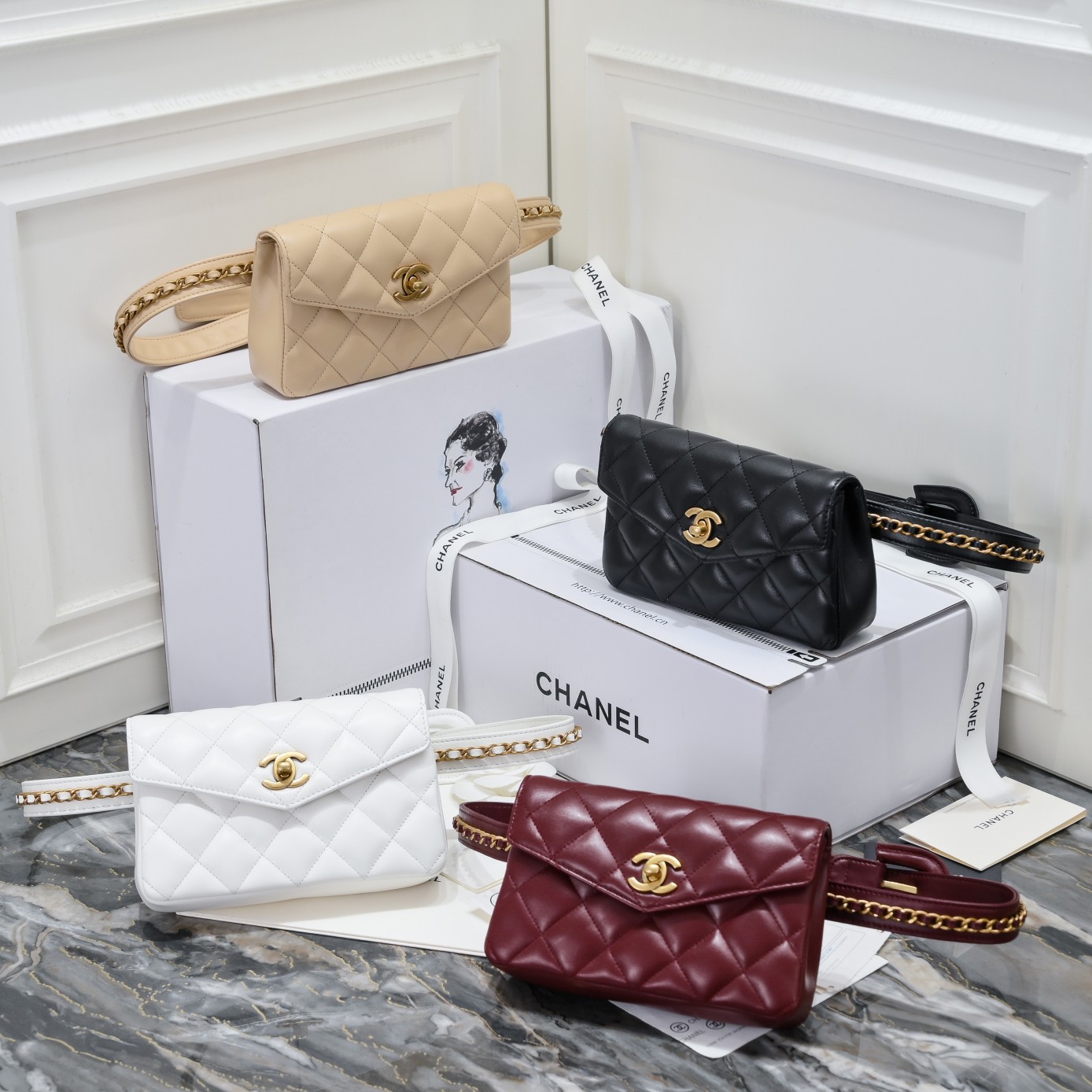 [TOP] CHANEL Lambskin Gold Buckle Belt Bags 18*3.5*12cm - 4 Colors & GHW