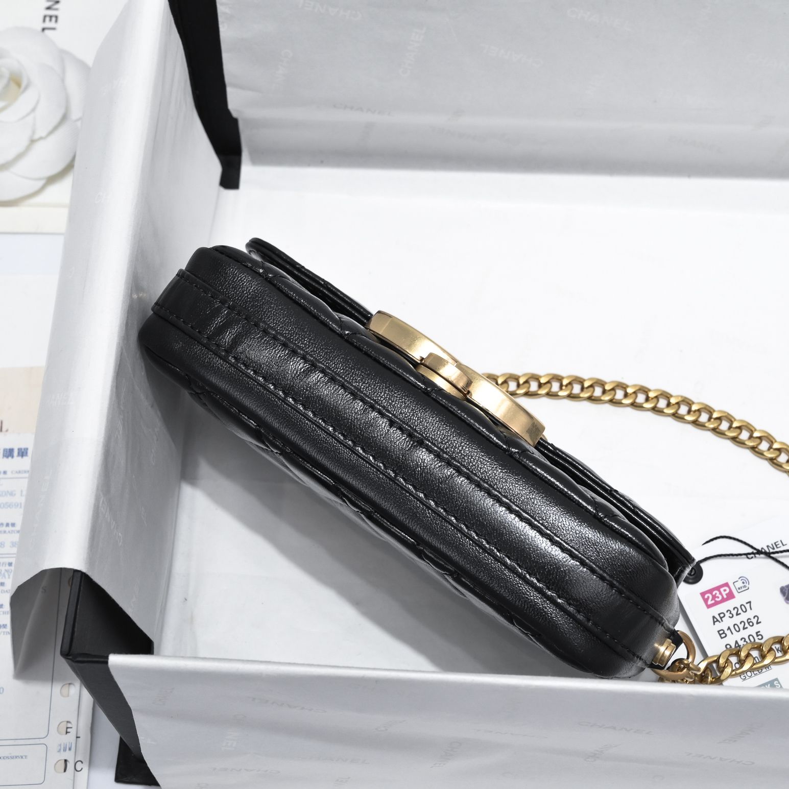 [TOP] CHANEL Oil Wax Double C Ultra Mini Bag 10X17.2X3.3cm - Black&GHW