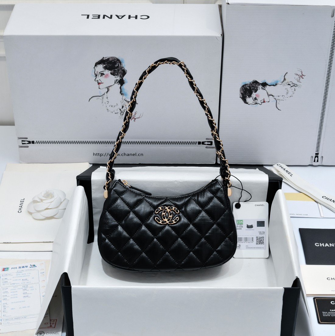 [TOP] CHANEL Calfskin 23khobo Armpit Bag 13.5×23.5×5.3cm - 5 Colors - GHW