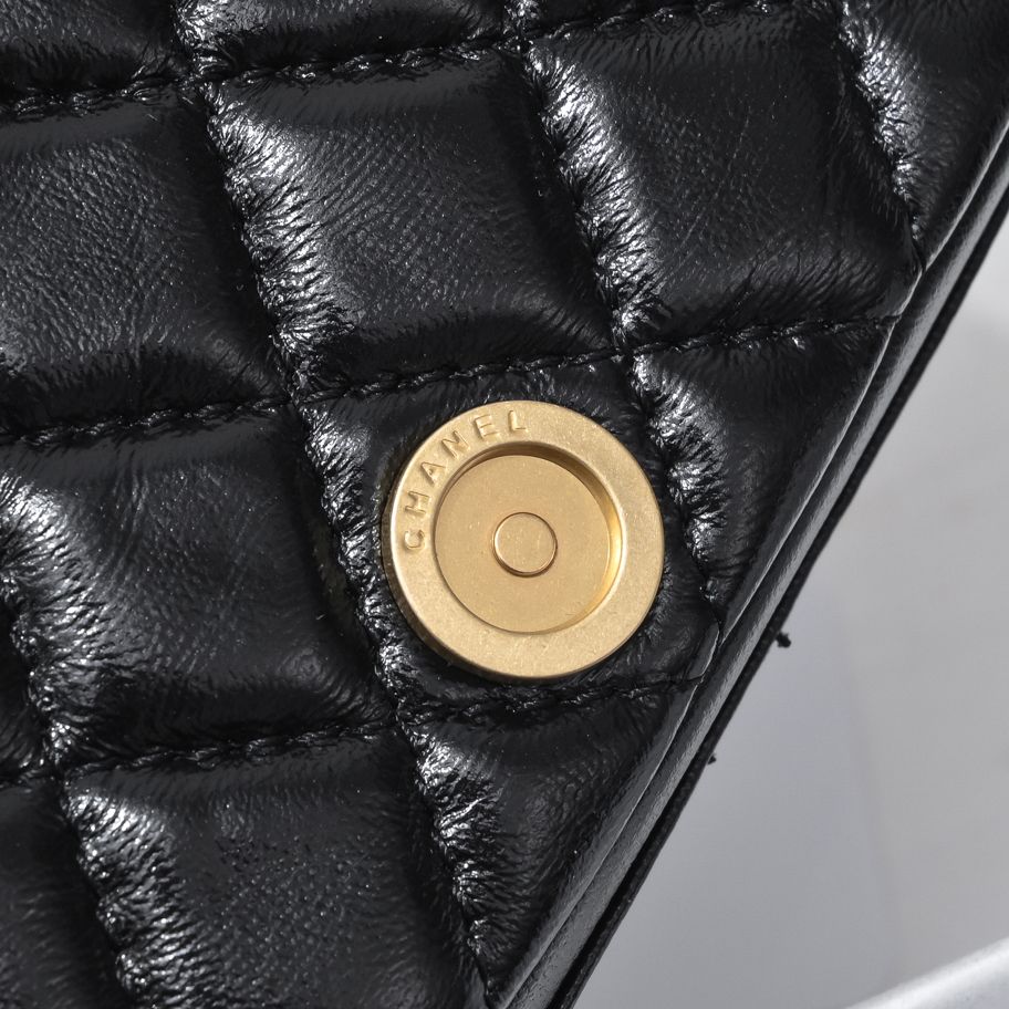 [TOP] CHANEL Oil Wax Double C Ultra Mini Bag 10X17.2X3.3cm - Black&GHW