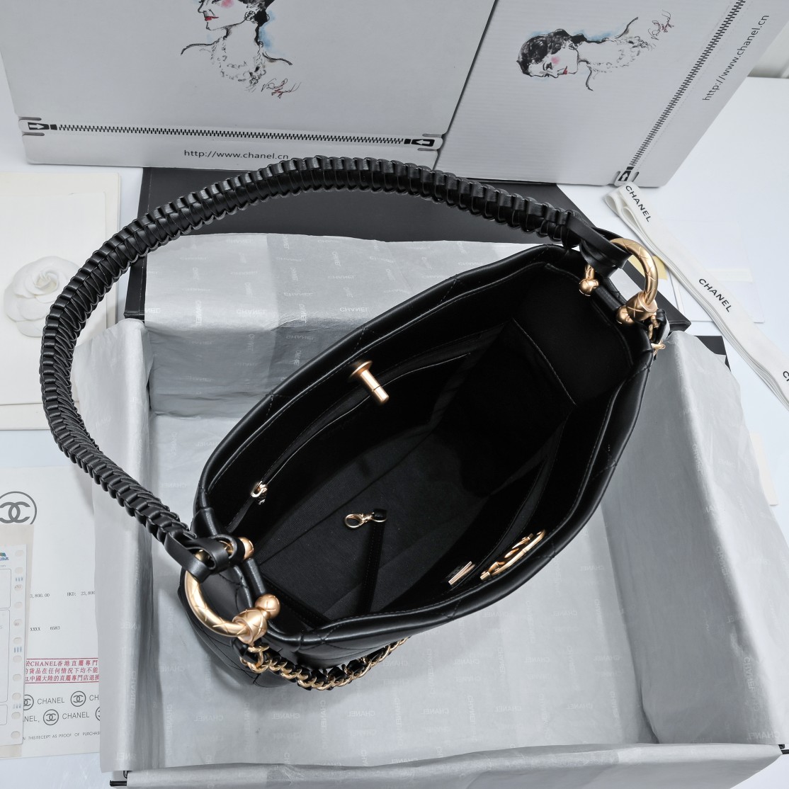 [TOP] CHANEL 23A Hobo Handbag Hippie Bag 26*25*7.5CM - Black&GHW