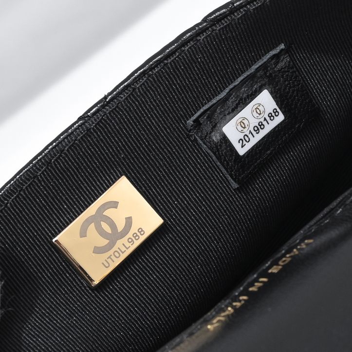 [TOP] CHANEL Oil Wax Double C Ultra Mini Bag 10X17.2X3.3cm - Black&GHW