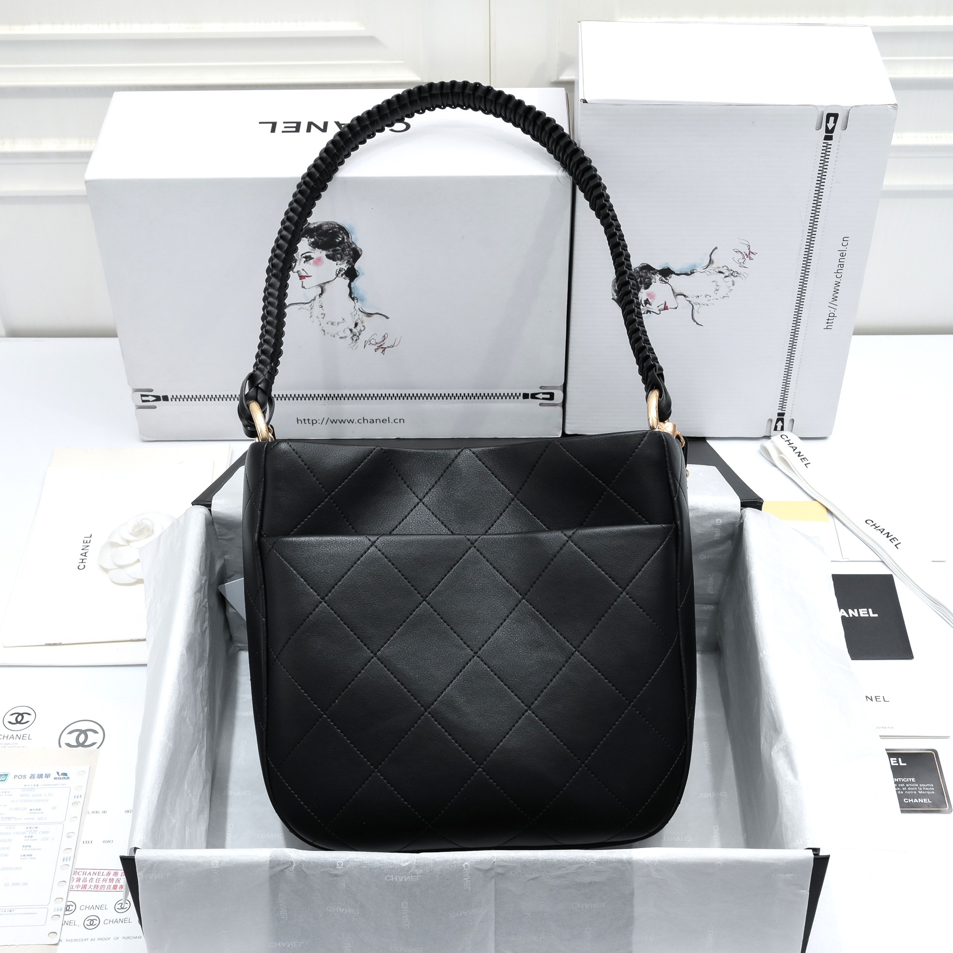 [TOP] CHANEL 23A Hobo Handbag Hippie Bag 26*25*7.5CM - Black&GHW