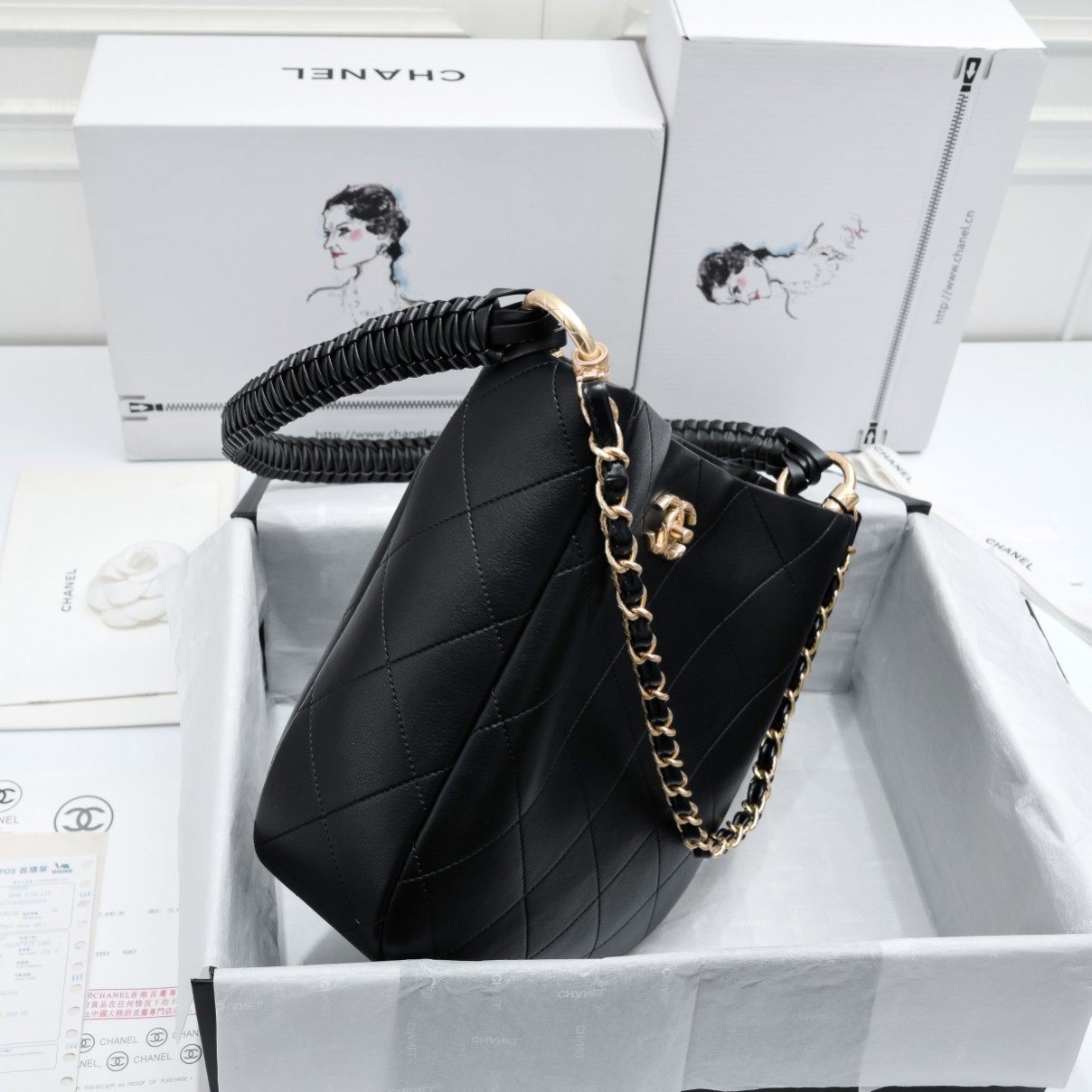 [TOP] CHANEL 23A Hobo Handbag Hippie Bag 26*25*7.5CM - Black&GHW