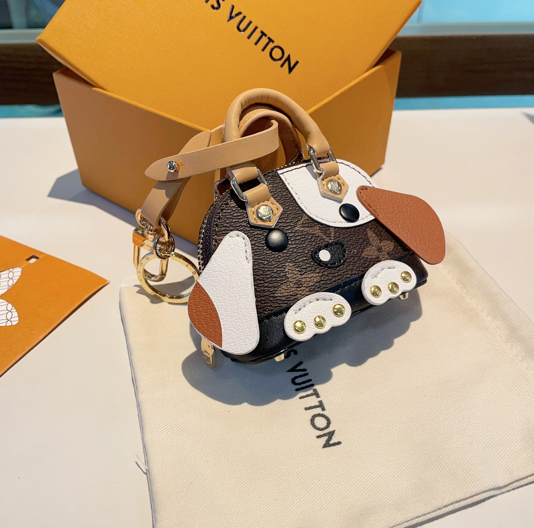 [TOP] Louis Vuitton LV Mini Puppy/Elephant Shell Bag Keychain - Brown