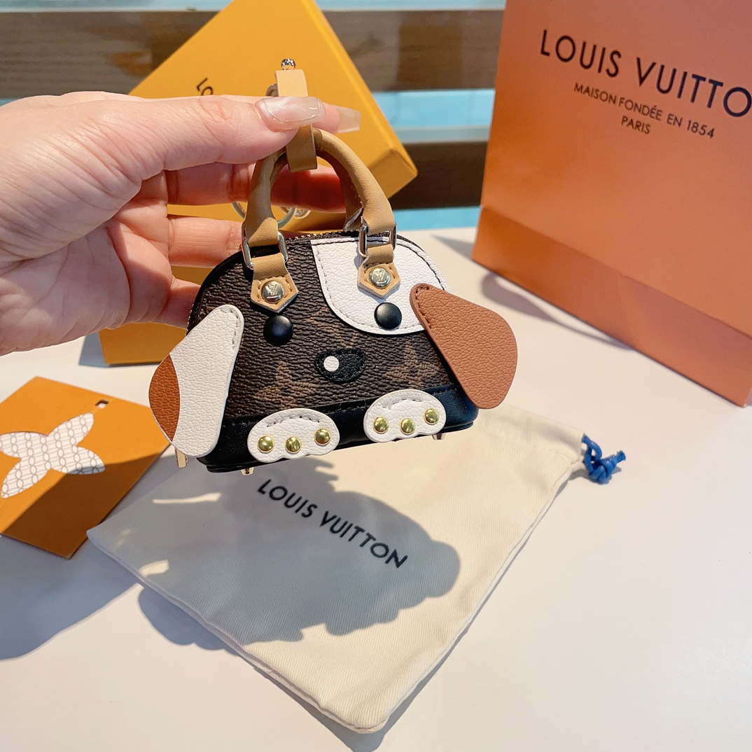 [TOP] Louis Vuitton LV Mini Puppy/Elephant Shell Bag Keychain - Brown