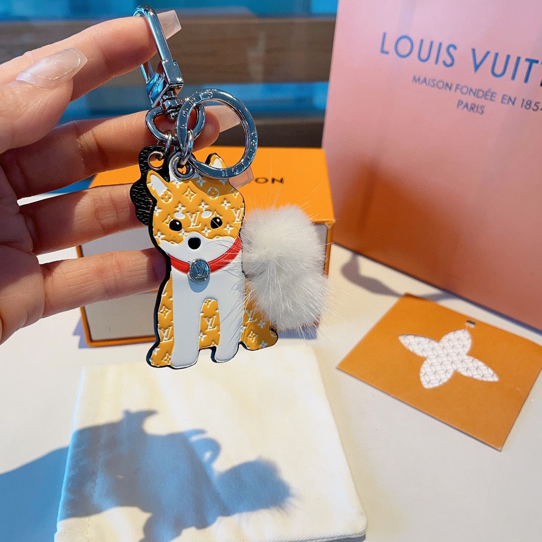 [TOP] Louis Vuitton LV Shiba Inu Mink Hair Ball Keychain