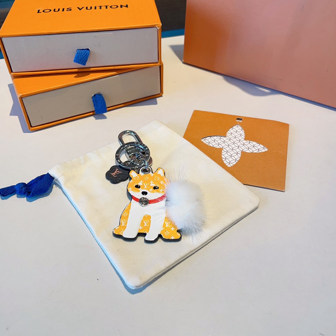 [TOP] Louis Vuitton LV Shiba Inu Mink Hair Ball Keychain
