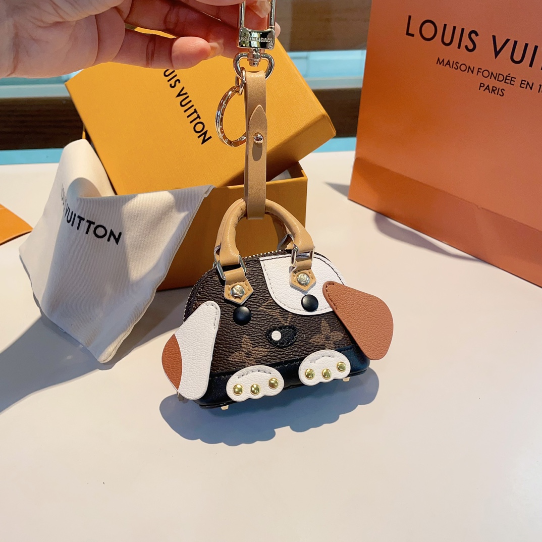[TOP] Louis Vuitton LV Mini Puppy/Elephant Shell Bag Keychain - Brown