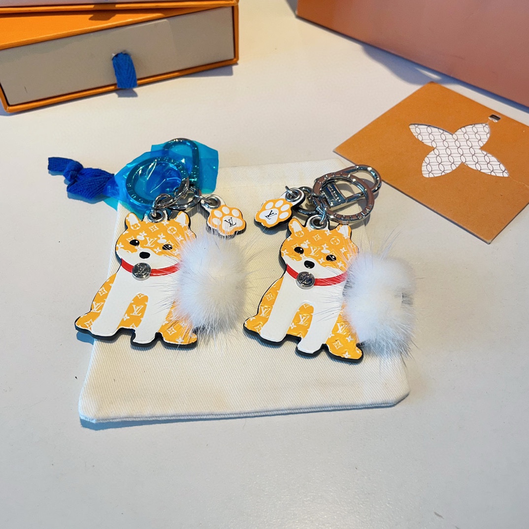 [TOP] Louis Vuitton LV Shiba Inu Mink Hair Ball Keychain