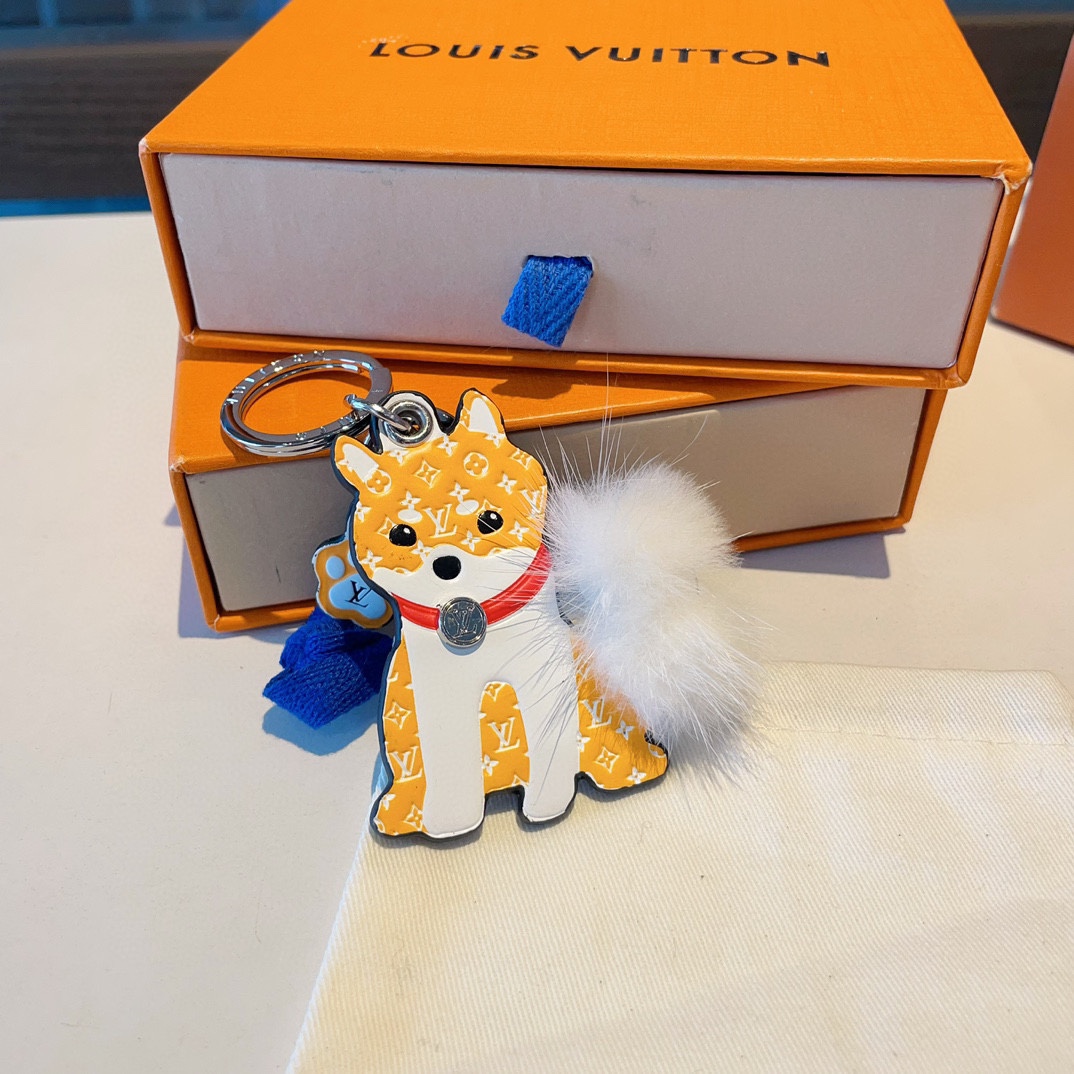 [TOP] Louis Vuitton LV Shiba Inu Mink Hair Ball Keychain