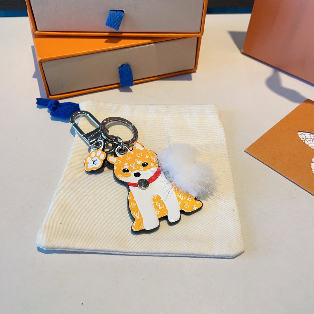 [TOP] Louis Vuitton LV Shiba Inu Mink Hair Ball Keychain
