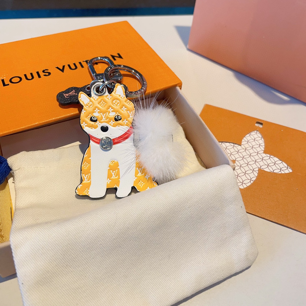 [TOP] Louis Vuitton LV Shiba Inu Mink Hair Ball Keychain