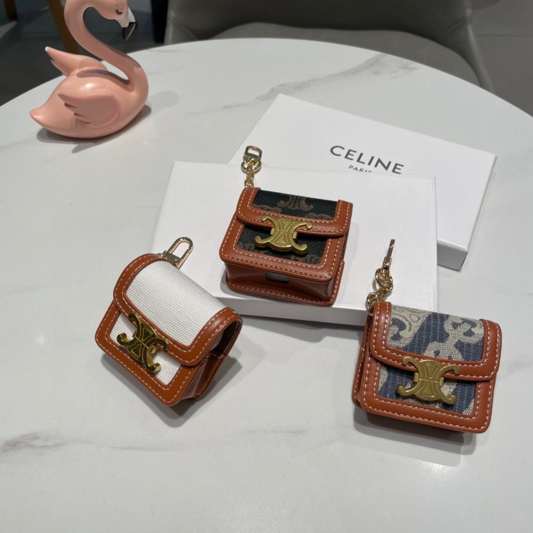 [TOP] CELINE Classic Monogram Leather Airpods Cases Keychain - 3 Color