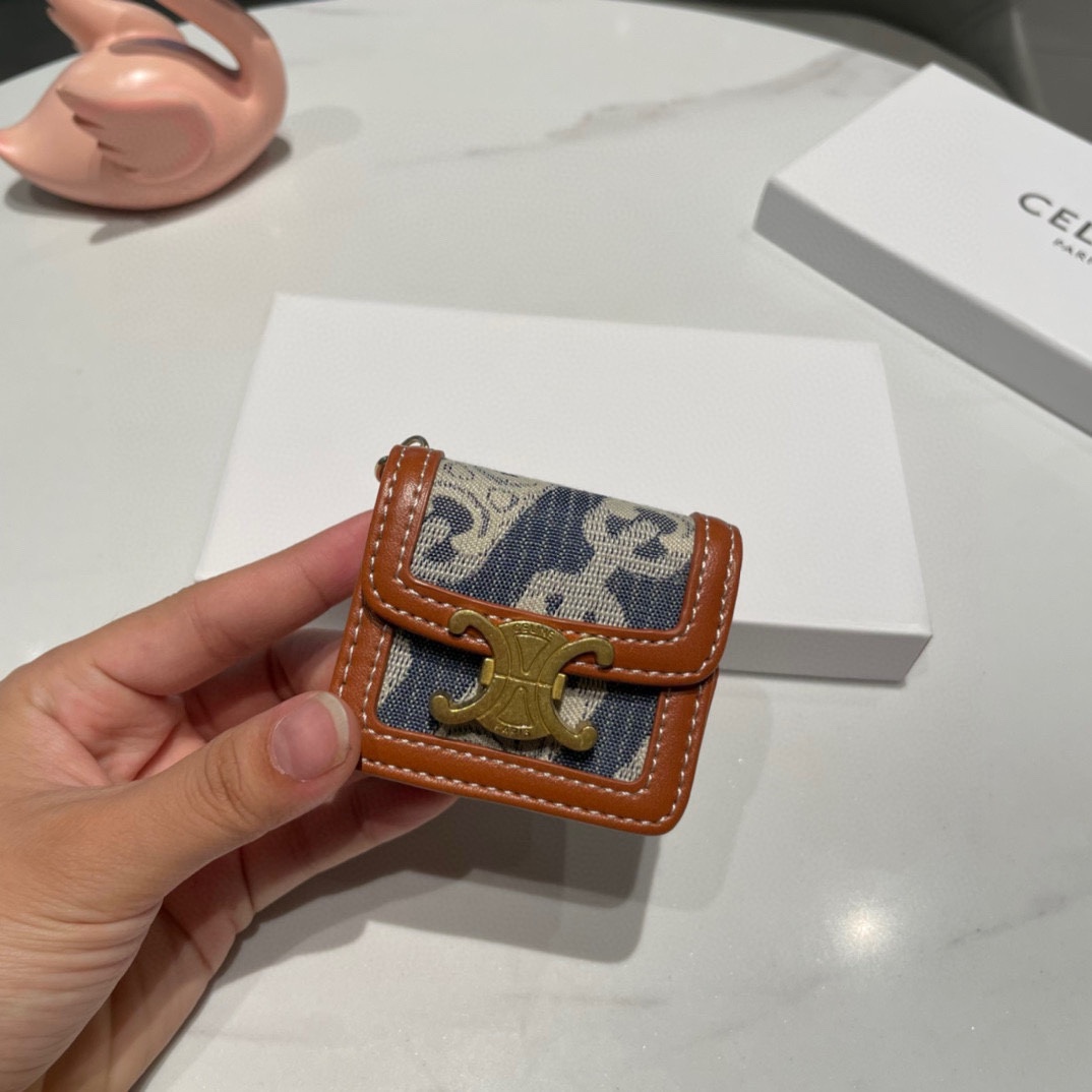 [TOP] CELINE Classic Monogram Leather Airpods Cases Keychain - 3 Color