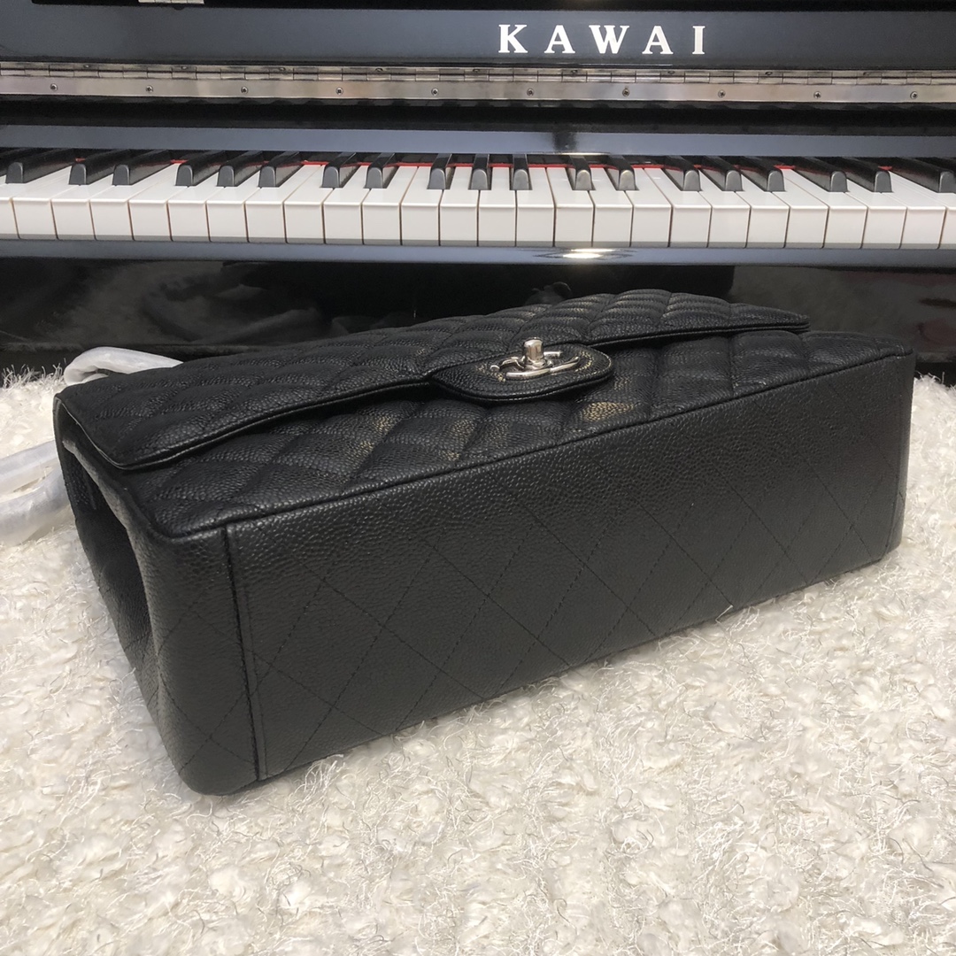 [TOP] CHANEL Classic Flap Bag Caviar Max 33X20X10cm – Black & SHW