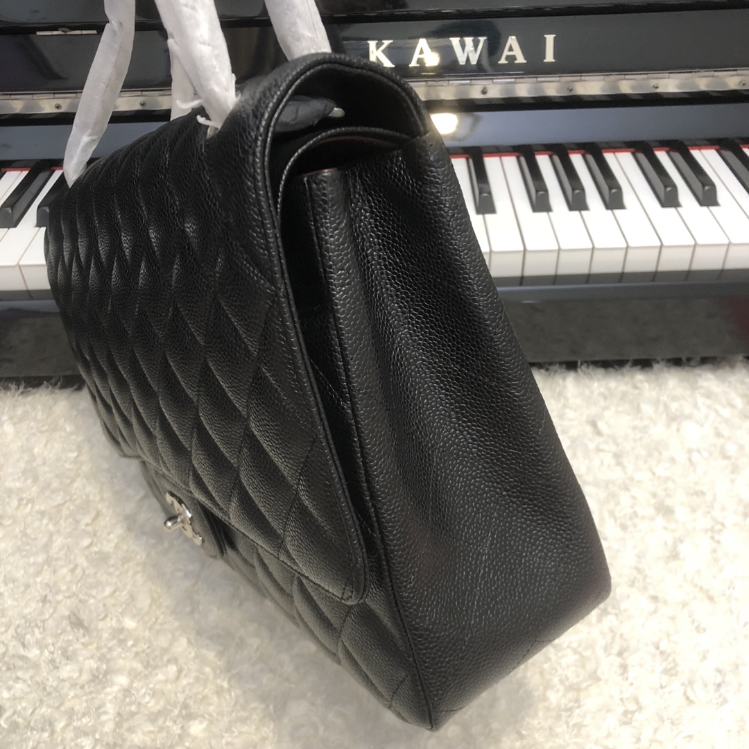 [TOP] CHANEL Classic Flap Bag Caviar Max 33X20X10cm – Black & SHW