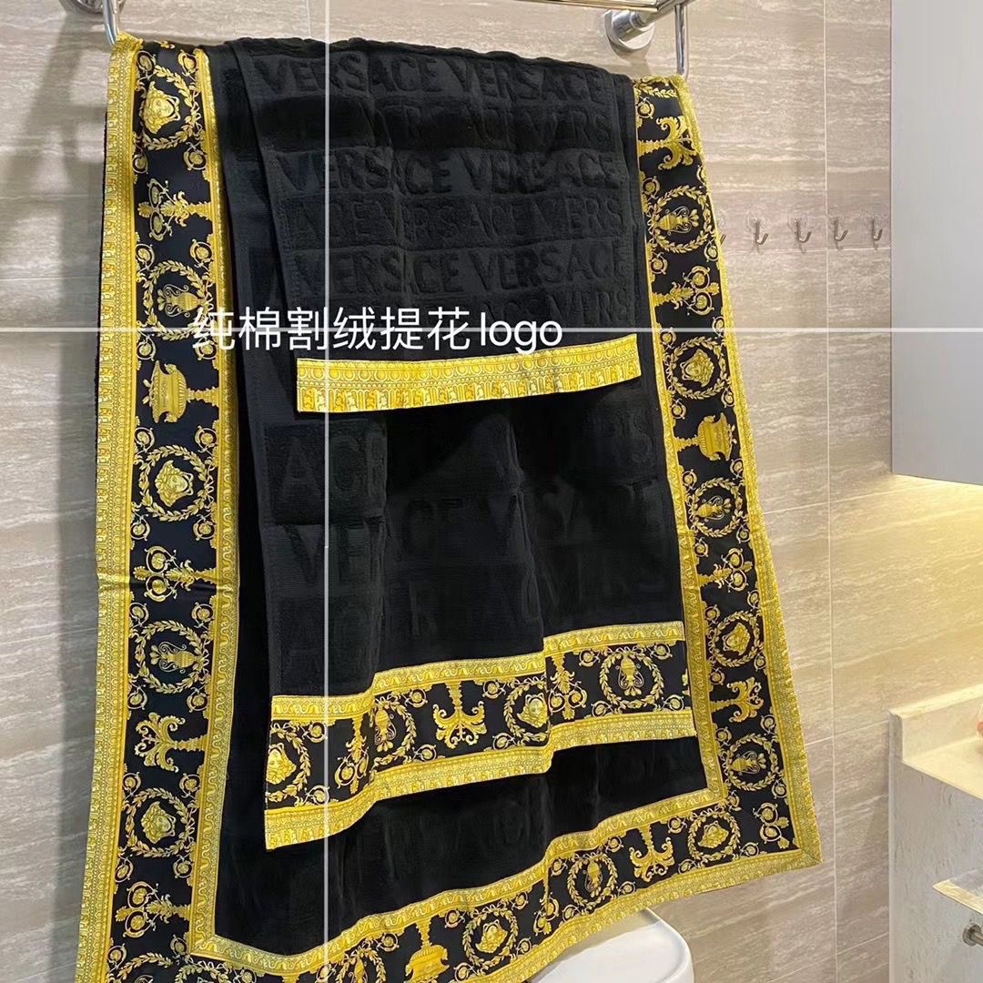[TOP] VERSACE Cut Velvet Bath Towel 3 Piece Set - 6 Color