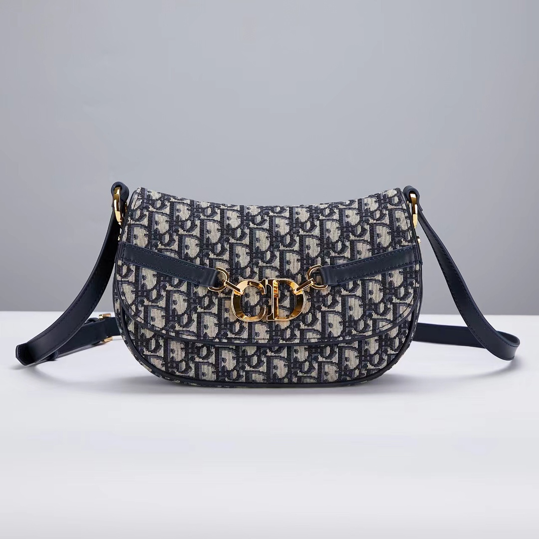 [TOP] Christian Dior Oblique Printed Fabric Besace Handbag 24X15X6cm - GHW