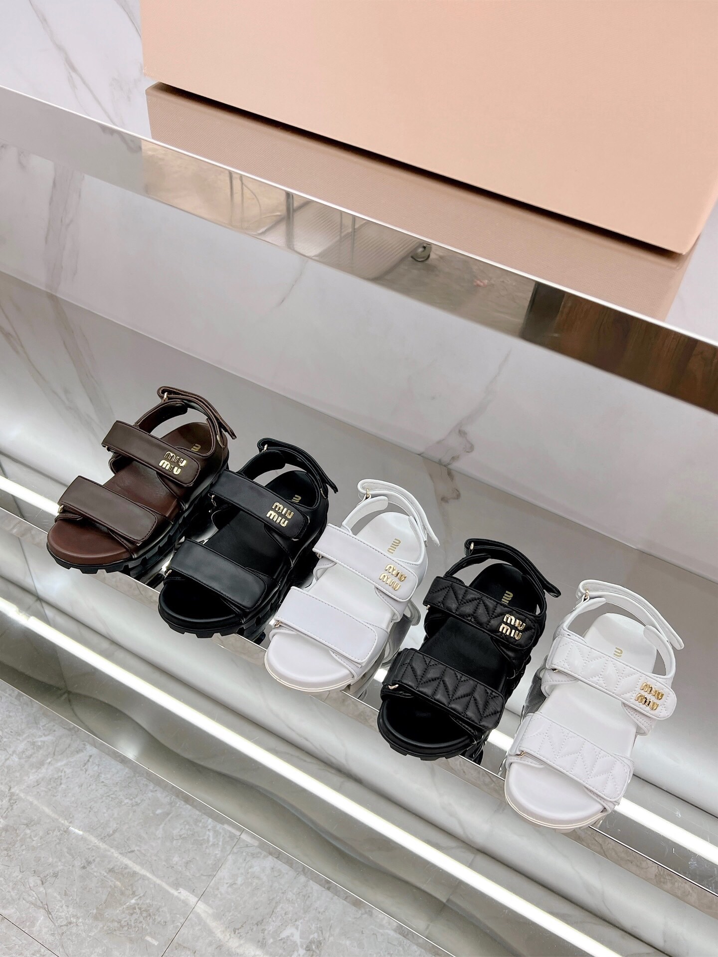 [TOP] Miu Miu Calfskin Velcro Slippers - 5 Colors