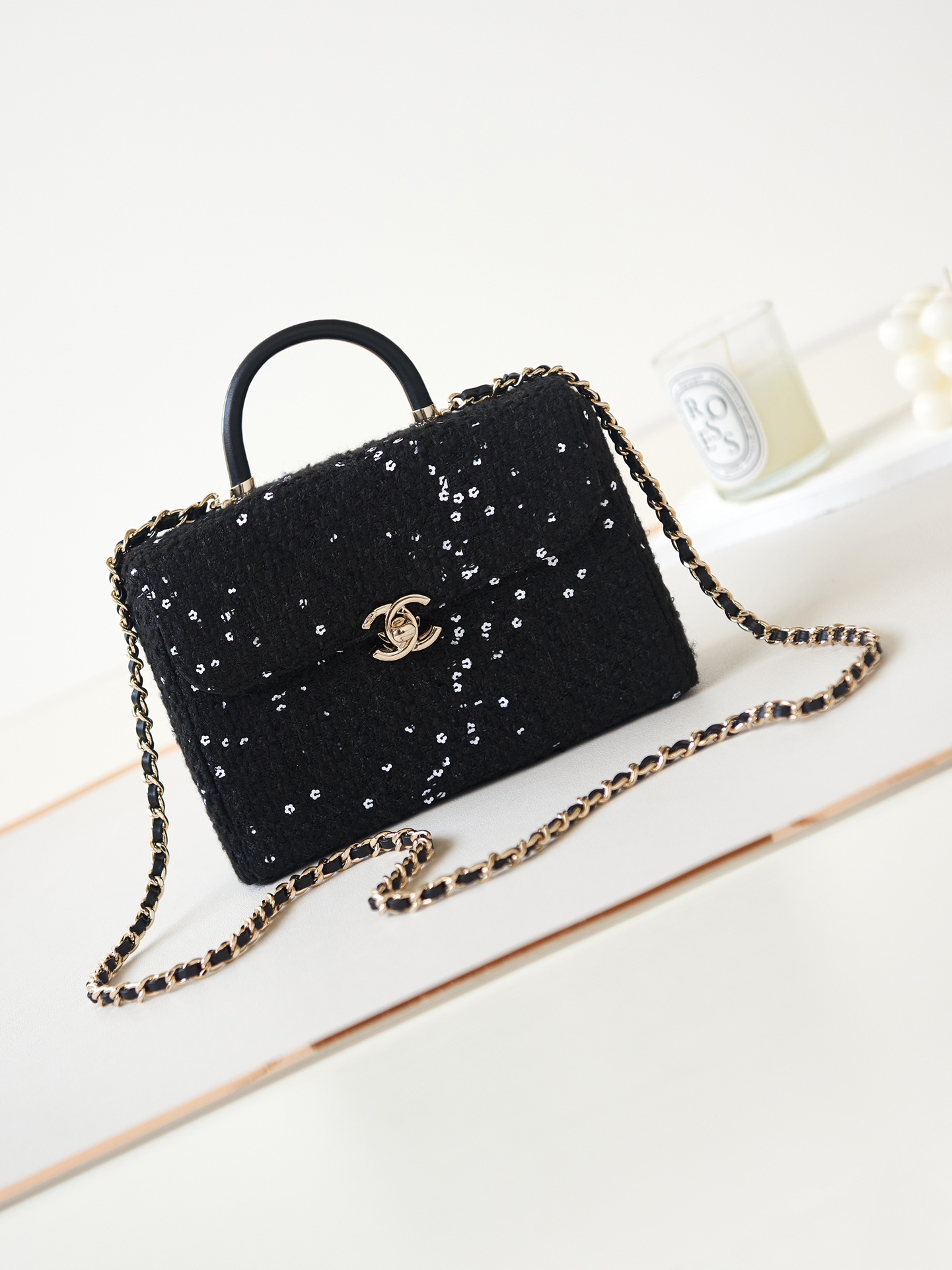 [TOP] CHANEL 23k Handle Box Bag 13.5×19×8cm - GHW - Black