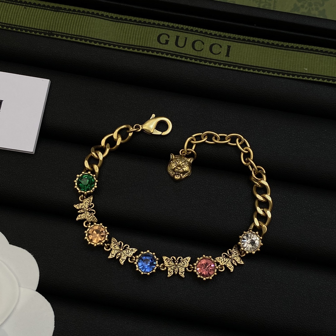 [TOP] GUCCI Butterfly/Crystal Earrings/Necklace/Bracelet - Gold