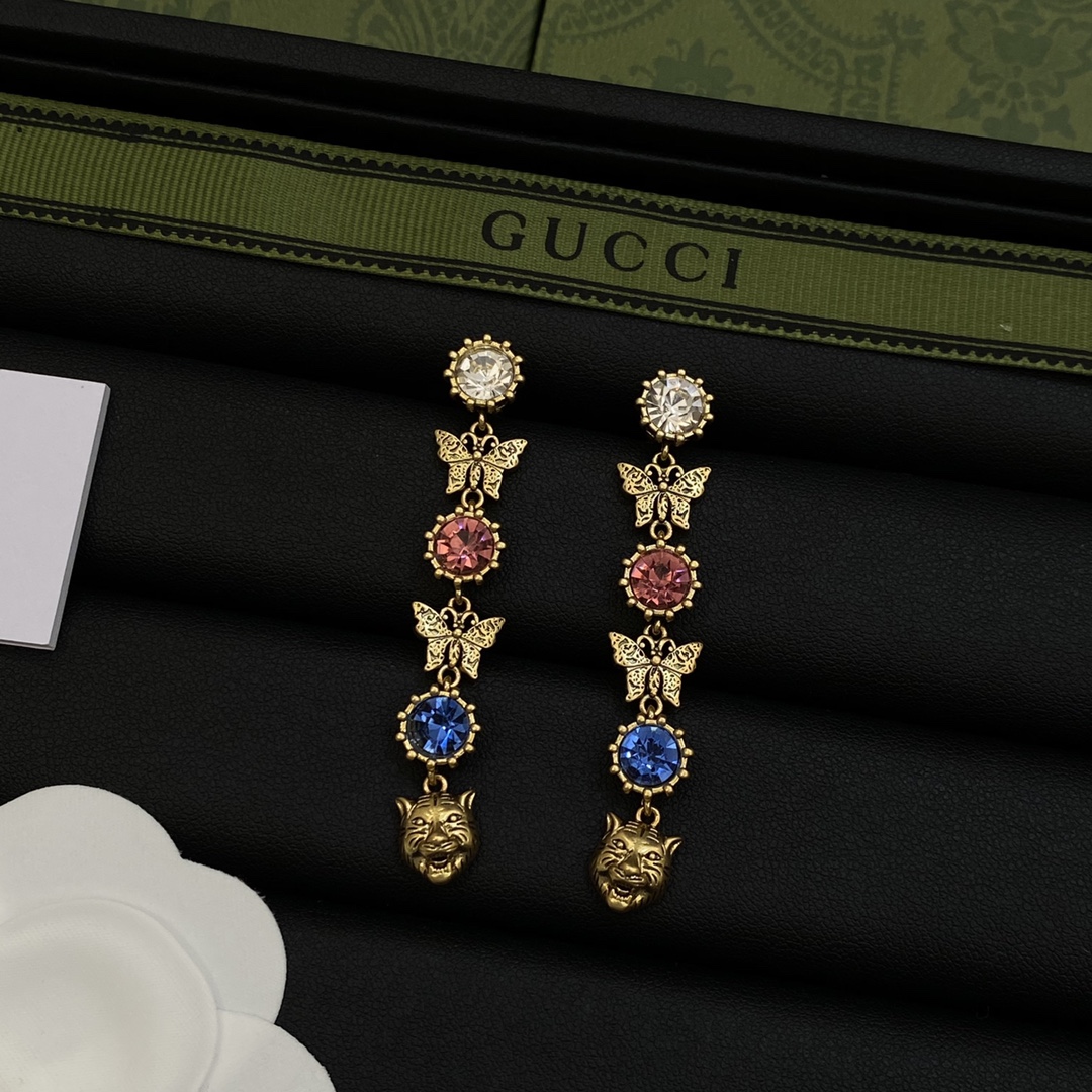 [TOP] GUCCI Butterfly/Crystal Earrings/Necklace/Bracelet - Gold